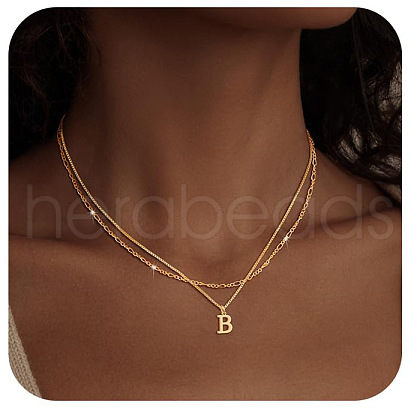 Alloy Initial Pendant Double Layer Necklaces for Women Men WG365C5-02-1