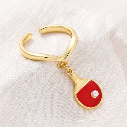 Brass Enamel Open Cuff Rings for Women RJEW-U057-27G-1