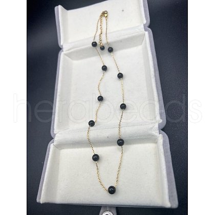 Stainless Steel & Imitation Pearl Round Link Chain Necklaces for Women WGE4439-05-1