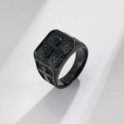 Square with Cross Pattern 304 Stainless Steel Finger Rings for Men FS-WGAC6B1-12-1
