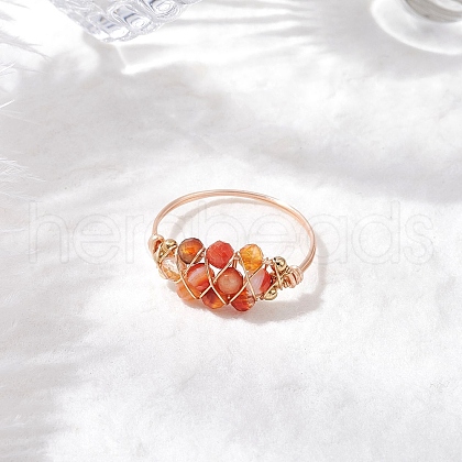 Natural Carnelian Beads with Solid Round Brass Beads and Eco-Friendly Copper Wire Rings RJEW-TA00184-02-1