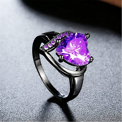 Heart Brass Micro Pave Cubic Zirconia Finger Rings FS-WG4D14B-05-1