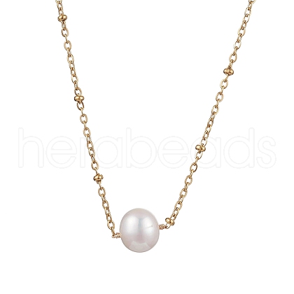 Mother's Day Jewellery Round Natural Cultured Freshwater Pearl Pendant Necklaces X-NJEW-JN04966-1