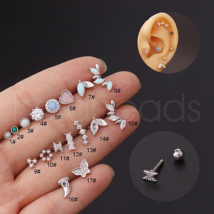 Stainless Steel Clear Cubic Zirconia Cartilage Earrings WG8423D-10-1