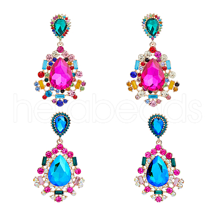 FIBLOOM 2 Pairs 2 Colors Rhinestone Teardrop Dangle Stud Earrings EJEW-FI0001-99-1