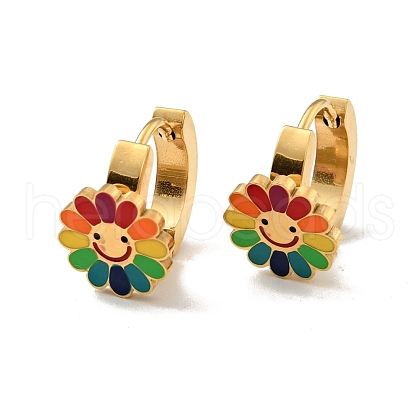 Colorful Enamel Sunflower Hoop Earrings EJEW-G303-02G-1