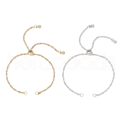 2Pcs 2 Colors 304 Stainless Steel Singapore Chain Bracelet Slider Making AJEW-JB01344-1