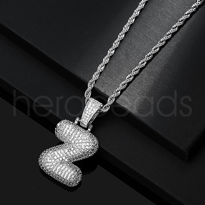 Brass Micro Pave Clear Cubic Zirconia Chunky Initial Pendant Necklaces WG24EA8-26-1