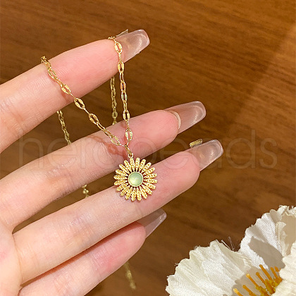 Sunflower Zinc Alloy Resin Pendant Necklaces FS-WGB950E-01-1