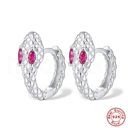 Snake Shape Rhodium Plated Platinum 925 Sterling Sliver Micro Pave Cubic Zirconia Hoop Earrings DI7310-2-1