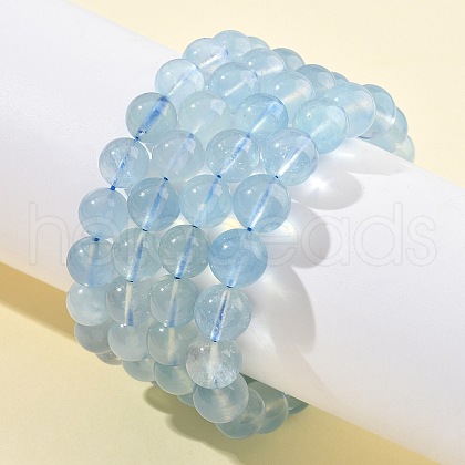 Natural Aquamarine Round Bead Stretch Bracelets for Men Women BJEW-U034-01B-01-1
