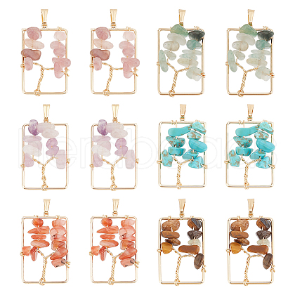   12Pcs 6 Styles Natural Mixed Gemstone Chip Pendants FIND-PH0021-37-1