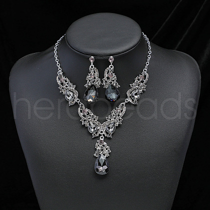 Teardrop Alloy Rhinestone Pendant Necklaces & Stud Dangle Earrings Sets FS-WGB9BB4-07-1