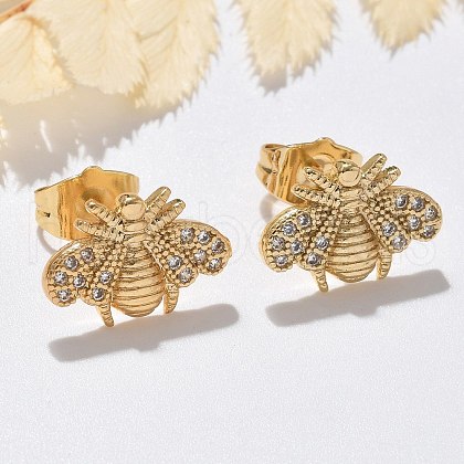 Brass Micro Pave Clear Cubic Zirconia Stud Earrings EJEW-D305-20G-02-1