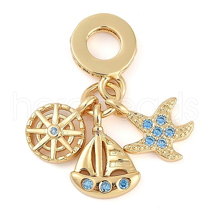 Rack Plating Brass Cubic Zirconia European Dangle Charms KK-P287-23G-1