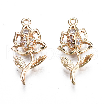 Brass Micro Pave Clear Cubic Zirconia Pendants KK-S359-105-RS-1