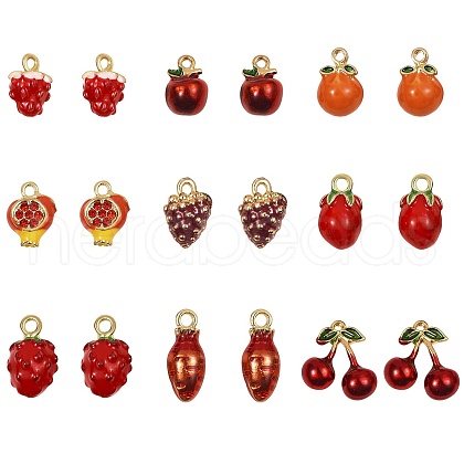 18Pcs Mixed Enamel Fruits Charms Pendant Imitation Fruit Charm Colorful Alloy Enamel Pendant for Jewelry Necklace Bracelet Earring Making Crafts JX186A-1
