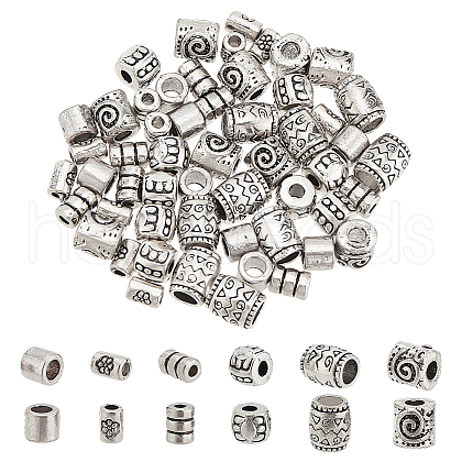 60Pcs 6 Styles Tibetan Style Alloy Spacer Beads LP0001-07-1