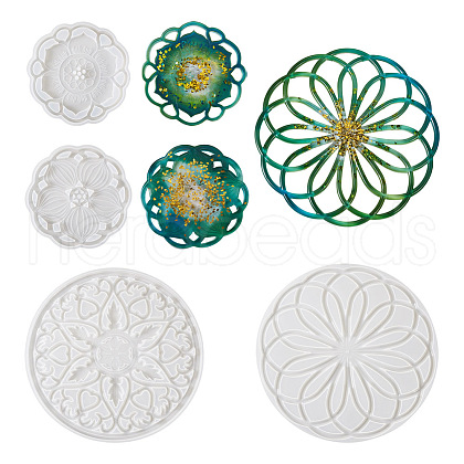 Boutigem 4Pcs 4 Style DIY Flower Pattern Cup Mat Silicone Molds DIY-BG0001-63-1