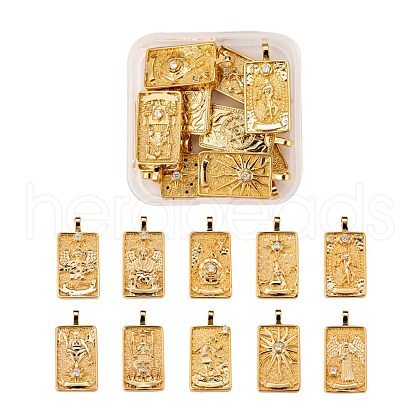 10Pcs 1 style Brass Micro Pave Clear Cubic Zirconia Tarot Card Pendants ZIRC-LS0001-01G-1