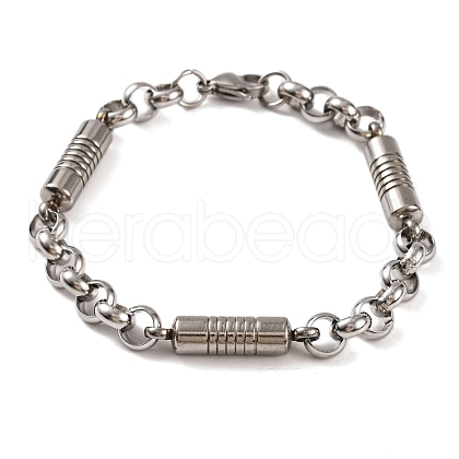 Tarnish Resistant 201 Stainless Steel Column Rolo Chain Bracelets BJEW-B078-75P-1