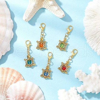 Tortoise Tibetan Style Alloy & Glass Beads Pendant Decorations HJEW-JM03216-1