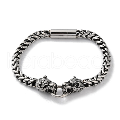 304 Stainless Steel Wheat Chain Leopard Magnetic Bracelets for Men BJEW-C072-02AS-1