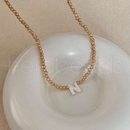 Natural Shell Initial Pendant Glass Beaded Pendant Necklaces FS-WG76541-14-1