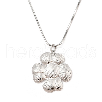 304 Stainless Steel Flower Pendant Round Snake Chain Necklaces NJEW-H044-07P-1