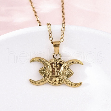 Crescent Moon Cross 304 Stainless Steel Pendant Necklaces NJEW-M096-30G-1