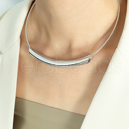304 Stainless Steel Curved Tube Round Snake Chain Necklaces for Women FS-WG91F2E-01-1