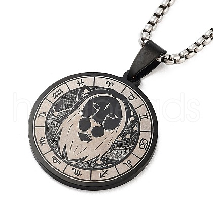 Retro Mandala 201 Stainless Steel Box Chain Constellation Pendant Necklaces for Women Men NJEW-M223-01F-1