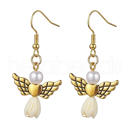 Angel Antique Golden Alloy & Resin Dangle Earrings EJEW-JE05686-06-1