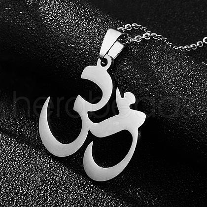 Aum Om Yoga Symbol Stainless Steel Pendant Necklaces FS-WGF1EFE-02-1