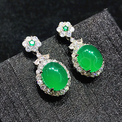 Natural Chalcedony Oval Dangle Stud Earrings G-S001-07P-1