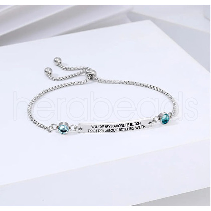 304 Stainless Steel Micro Pave Cubic Zirconia Box Chain Slider Bracelets FS-WGC99B9-15-1