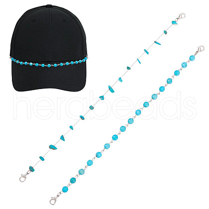 2Pcs 2 Styles Natural & Synthetic Turquoise Link Baseball Cap Chain AJEW-TAC00031-1