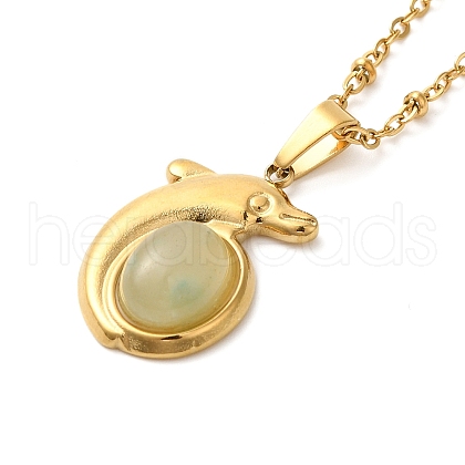 304 Stainless Steel Pave Natural Stone Pendant Necklaces for Women NJEW-U009-03G-04-1