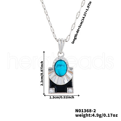 Brass Clear Cubic Zirconia and Black Enamel Rectangle with Oval Pendant Necklaces for Daily Wear AY5004-2-1