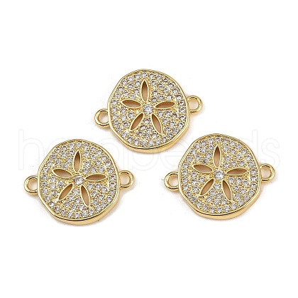 Brass Micro Pave Clear Cubic Zirconia Flat Round Connector Charms KK-A257-06G-1