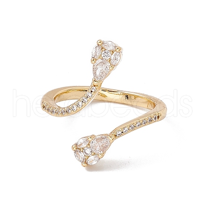 Clear Cubic Zirconia Snake Open Cuff Ring RJEW-B043-01-1