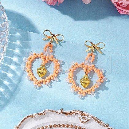 Glass Seed Beads Dangle Stud Earrings EJEW-MZ00396-02-1