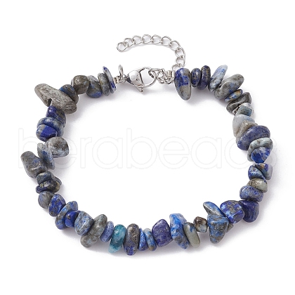 Natural Lapis Lazuli Chips Beaded Bracelet BJEW-JB09686-06-1