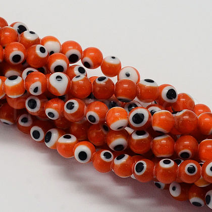 Handmade Evil Eye Lampwork Round Bead Strands X-LAMP-L055-6mm-03-1