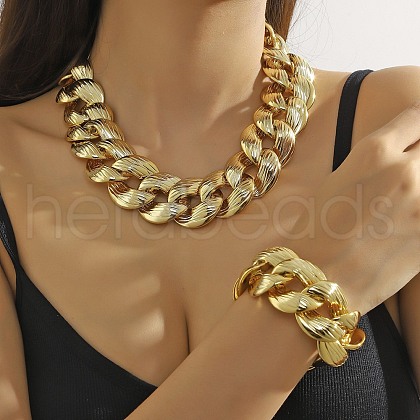 Electroplated CCB Curb Chain Necklace & Bracelets Set SJEW-G084-01G-1