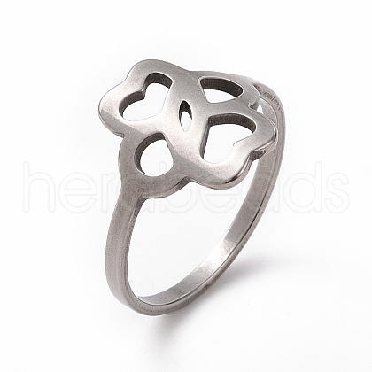 201 Stainless Steel Hollow Flower Finger Ring for Women RJEW-J051-13P-1