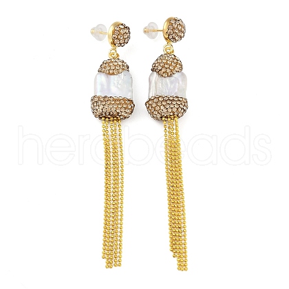 Mother's Day Jewellery Rack Plating Nuggets Tassel Brass With Natural Pearl Handmade Indonesia Stud Earrings EJEW-U010-03A-G-1