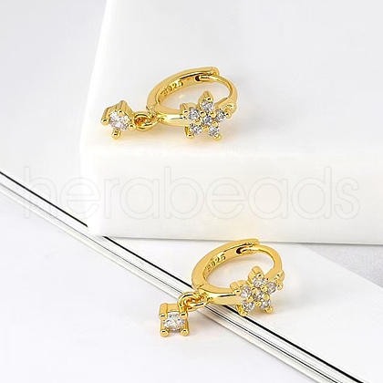 925 Sterling Silver Cubic Zirconia Plum Blossom Hoop Earrings IM8168-1-1