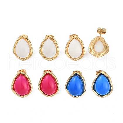 Ion Plating(IP) 304 Stainless Steel Teardrop Stud Earrings EJEW-Z068-36G-01-1